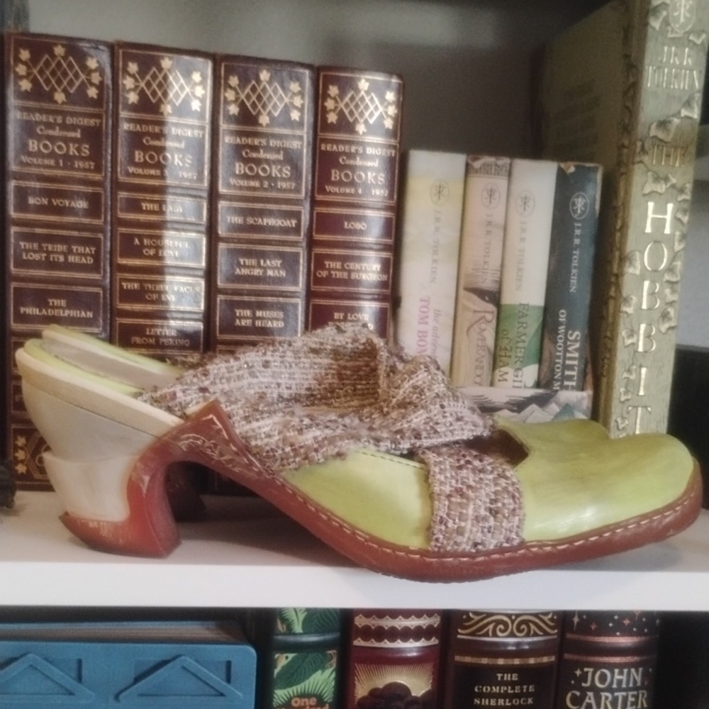 Architectural Heel Lime Green Leather And Tweed Italian Eject Heels 39